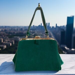 Zara Basic NWT Elegant Green Suede Snap Handbag with additional strap